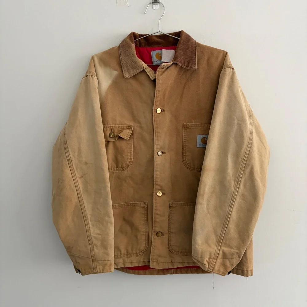 Carhartt Vintage Chore Coat Blanket Lined Duck Canvas Brown Tan Jacket
